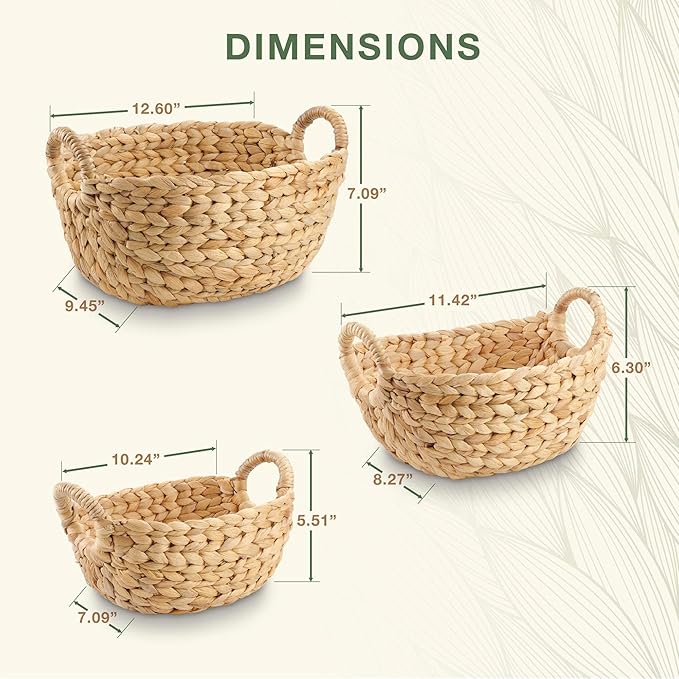 Set of 3 Wicker Storage Baskets for Organizing - Woven Decorative Baskets with Handles - Organizers for Bathroom, Kitchen, and Shelves (Natural)