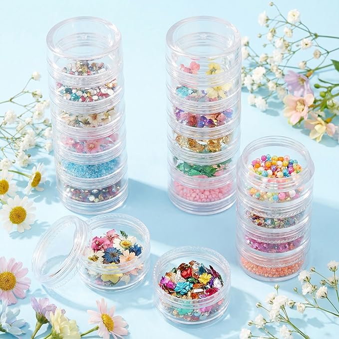 4 Sets 6 Layer Stackable Plastic Containers, 10G/10ML Clear Cosmetic Storage Box Round Organizer Jars for Beads, Buttons, Small Jewelry Findings