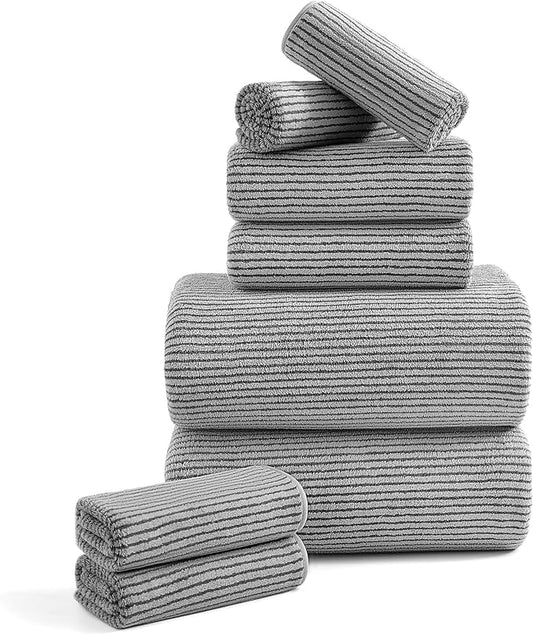 8-Piece Premium Towel Set for Bathroom|2 Oversized Large Bath Sheet,2 Hand Towels,4 Washcloths|Soft Cozy Highly Absorbent Fast Dry Microfiber Towel Set for Hotel,Bathroom Essentials,Dark Grey