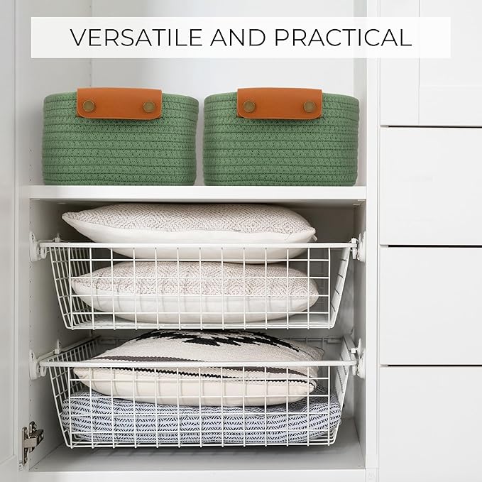 Storage Basket Set of 5 - Cotton Rope Organizer Bins for Home, Nursery & Bedroom