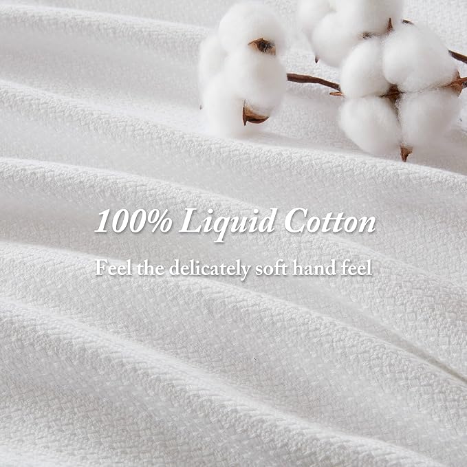 Madison Park - BL51N-0613 Liquid Cotton Luxury Blanket Premium Soft Cozy 100% Ring Spun Cotton For Bed , Couch or Sofa, King, White