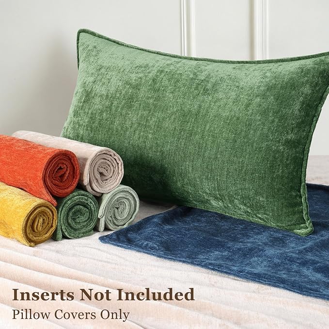 decorUhome Spring Couch Throw Pillow Covers 16x16 Set of 2, Decorative Soft Velvet Modern Cozy Chenille Pillow Cases with Elegant Design for Sofa Bed Living Room Home Decor, Moss Green