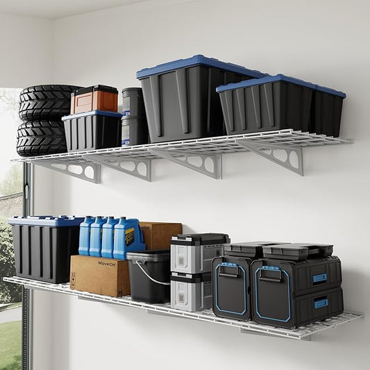 FLEXIMOUNTS 4-Pack 2x4ft 24-inch-by-48-inch Wall Shelf Garage Storage Rack Wall Mounted Floating Shelves, Total 1200lbs Capacity, White, Classic Series