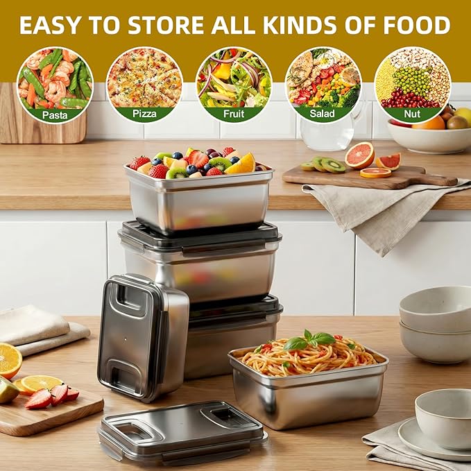 food prep stainless steel containers, turkey container, freezer safe, oven safe, suitable for open flame and induction stove, ideal for pickling kimchi（9500ML/335OZ）