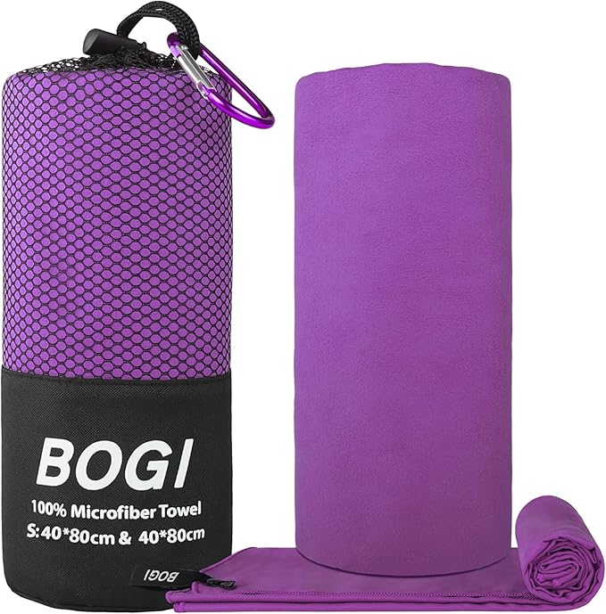Microfiber Travel Sports Towel-Quick Dry Towel, Soft Lightweight Microfiber Camping Towel Absorbent Compact Travel Towel for Camping Gym Beach Yoga Swimming Backpacking (S:16''x32'',2Pcs-Purple)