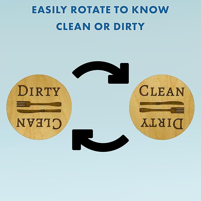 Dishwasher Magnet Clean Dirty Sign Maple Wood Non Scratching Easily Rotate - Clean and Dirty Dishwasher Magnet Sign for Dish Washer - Apartment Essentials New Home Move in Gift - 2.5 Inches