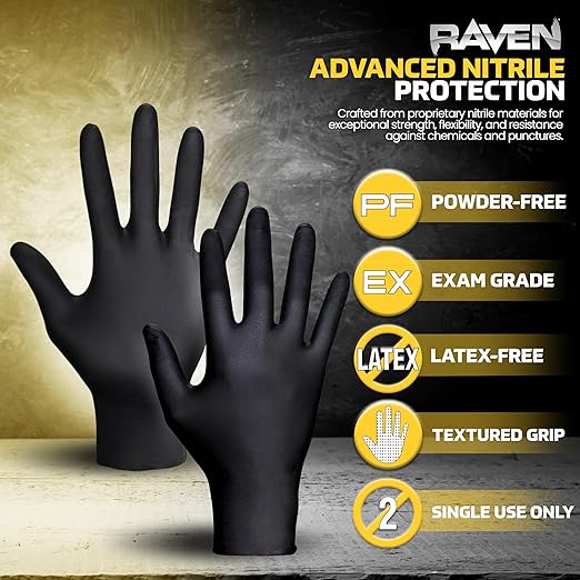 Safety 66517-01 Raven Powder-Free Exam Grade Nitrile - 6 mil 50 Gloves per box