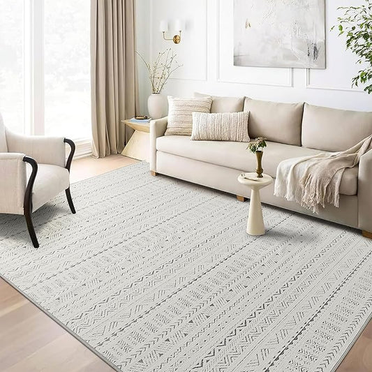 NICETOWN Grey Area Rug 5x8 for Living Room- Non Slip Thin Jacquard Grey Machine Washable Geometric Modern for Bedroom Large Entryway with Rubberback Throw Carpet for Office Bathroom Bedroom