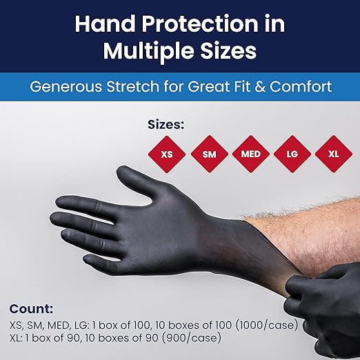 Adenna NGL220 Night Angel Nitrile Powder Free Exam Gloves, 4 mil, Black, Small (Pack of 100)