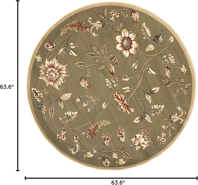 SAFAVIEH Lyndhurst Collection Area Rug - 5'3" Round, Green & Multi, Traditional Floral Design, Non-Shedding & Easy Care, Ideal for High Traffic Areas in Living Room, Bedroom (LNH552-5291)