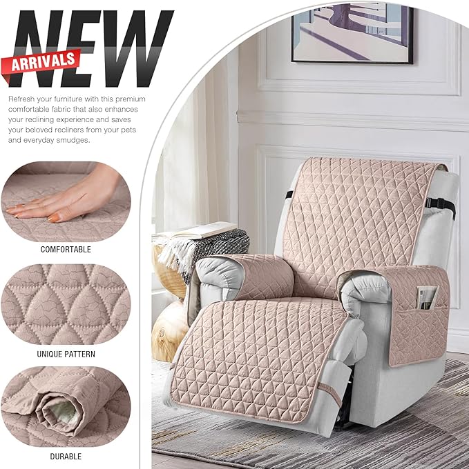 TAOCOCO 100% Waterproof Recliner Cover - Recliner Cover with Non-Slip Granule, Recliner Chair Covers with Elastic Band, Recliner Chair Covers for Reclining Chair(Peach, Large-28'')