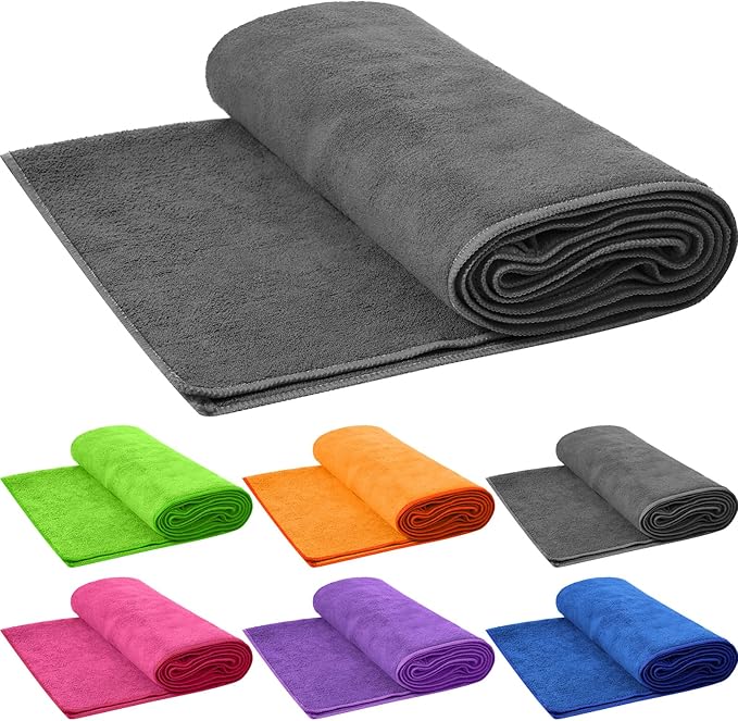 6 Pcs Hot Yoga Towels Bulk Non Slip Microfiber Anti Slip Absorbent Multicolor Wicking Pilates Yoga Mat Towel for Women Men Pilates, 27" x 72" (Stylish)