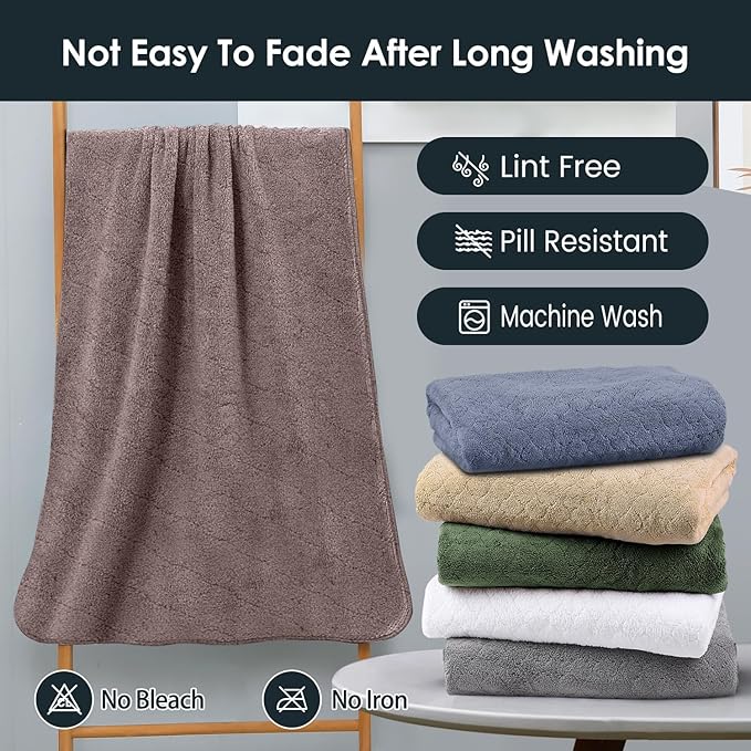 Microfiber Bath Towels, Oversized, Ultra Soft, Super Absorbent and Fast Drying, No Fading Large Bathroom Towel Set for Sport, Travel, Fitness (Coral Fleece - Chocolate, 30 in x 60 in)