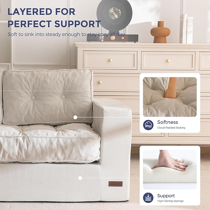 MAXYOYO Boneless Sofa Couch, 75" Oversized Loveseat Sofa, Tufted Floor Couch Bean Bag Chair for Living Room Bedroom Apartment, Sofa in a Box, No Assembly Needed, Grey