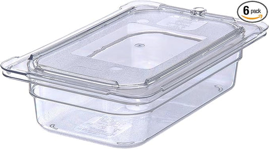 Carlisle FoodService Products Storplus Food Storage Container Food Pan, Chafing Pan for Catering, Buffets, Restaurants, Polycarbonate (Pc), 1/4 Size 2.5 Inches Deep, Clear, (Pack of 6)