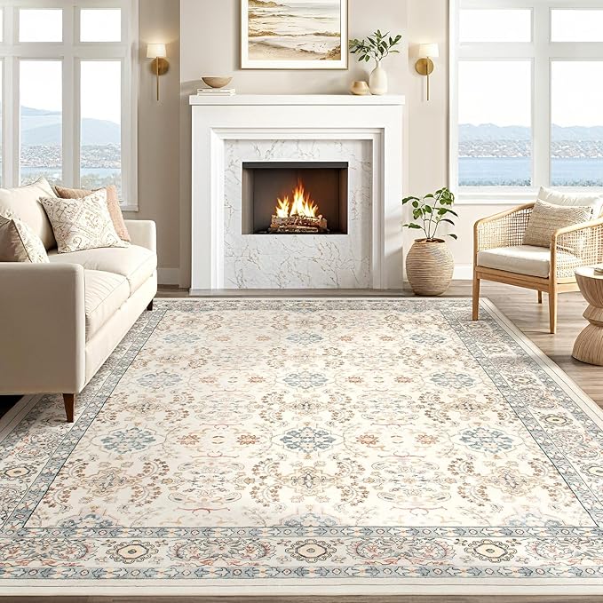Vintage Living Room Area Rug 8x10 - Large Soft Washable Oriental Traditional Distressed Farmhouse Rugs for Bedroom - Indoor Floor Accent Carpet for Home Office House Decor - Multi