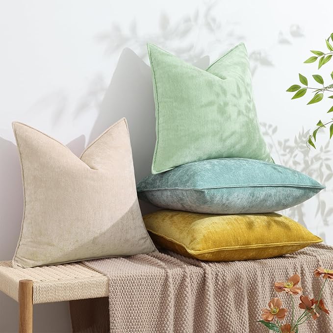decorUhome Spring Couch Throw Pillow Covers 20x20 Set of 2, Decorative Soft Velvet Modern Cozy Chenille Pillow Cases with Elegant Design for Sofa Bed Living Room Home Decor, Sage Green
