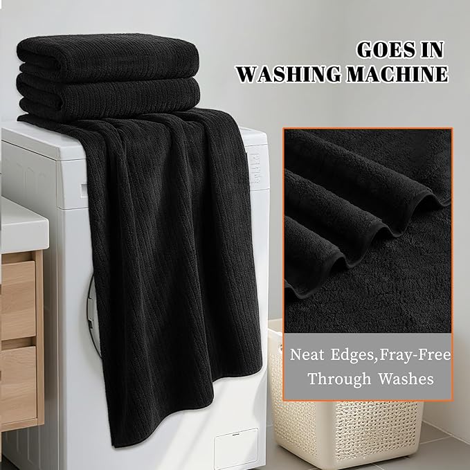 Bath Towels Set of 4 Extra Large 35 x 70 Inches,Luxury Thick High Absorbent and Quick Dry Bath Sheet,Ultra Soft Microfiber,Bathroom,Beach,Yoga,Sport,SPA,Fitness (Black)