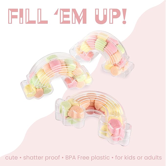 Hammont Rainbow Shaped Acrylic Candy Boxes - 12 Pack - 3.62"x1.96"x0.98" - Perfect for Weddings, Birthdays, Party Favors and Gifts | Designer Cute Clear Lucite Plastic Treat Containers