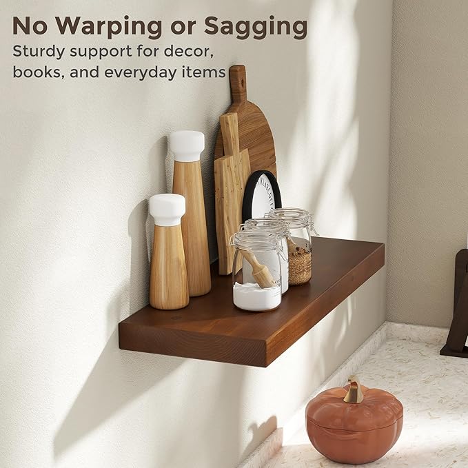 Floating Shelves for Wall, 24"Wx9.3"D USA-Sourced Douglas-Fir Solid Wood Rustic Wall Shelves with Heavy Duty Invisible Bracket, Nursery Book Storage Display Shelf for Bathroom, Set of 2, Walunt Finish