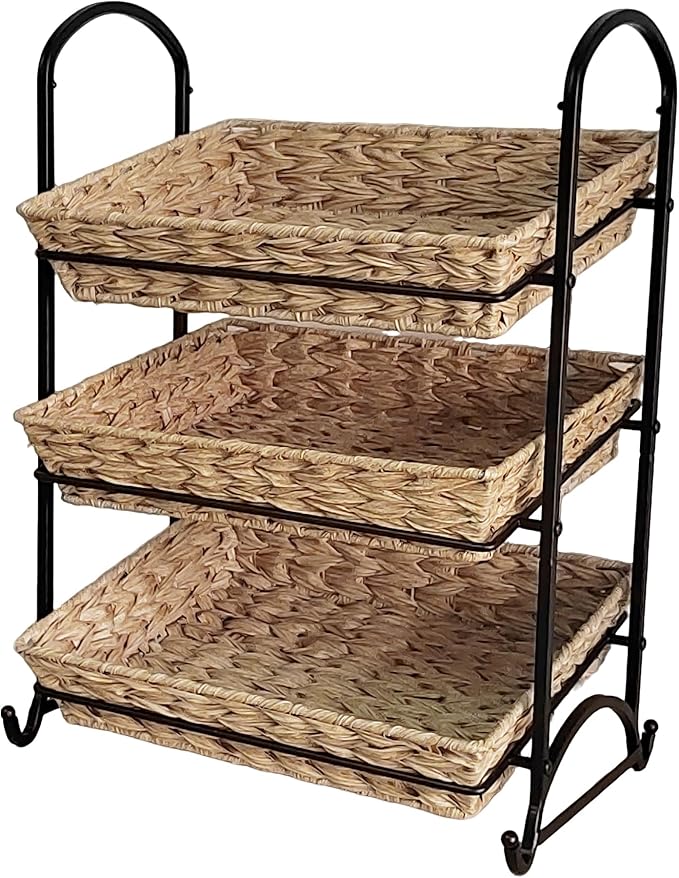Stackable Candy Display Rack with Rattan |Stackable Candy Organizer|Multi-Function Snack Rack&Shelf for Chips |Perfect Display Solution for Stores (Brown, Large)