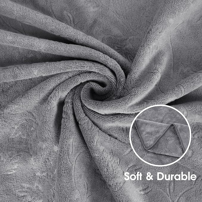 Pack of 2 Large Bath Towels Set, 30" x 60", Fast Drying, Soft Super Absorbent Oversized Microfiber Towel for Body, Use for Hotel, Salon, Yoga, Gym,Spa, Sauna, Shower, Pool, Sport - Grey Floral
