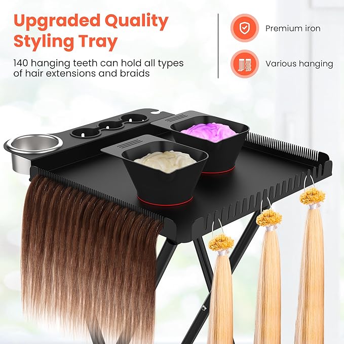 TASALON Professional Hair Styling Station Cart, Metal Rolling Hair Stylist Cart with 2 Magnetic Hair Color Bowls, Salon Trolley with Tool Holder and Hair Extension Stand for Hair Salon Stations