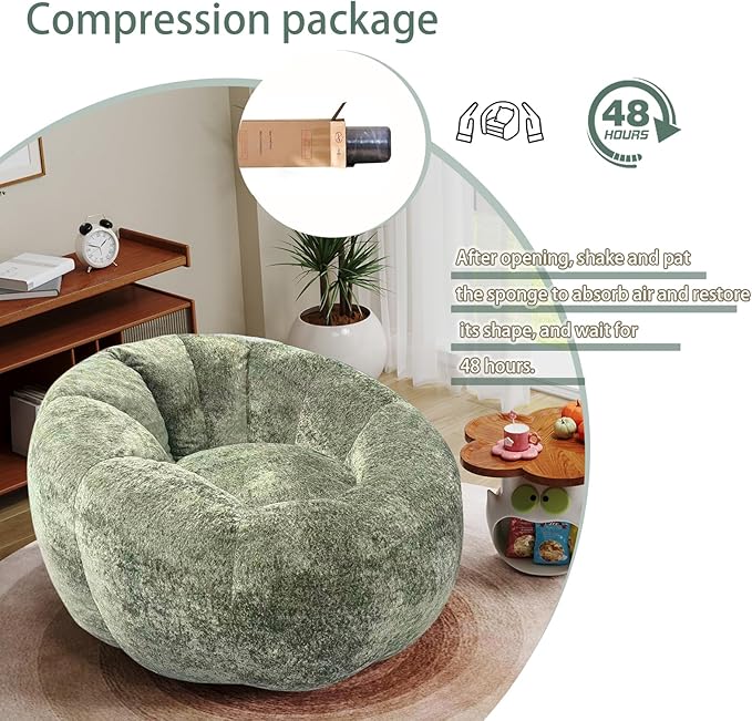 Bean Bag Chairs Large Bean Bag Couch for Adults Stuffed Sofa Chair Comfy Giant Bean Bag Chair with Spacious Design for Reading, Playing or Relaxing, Green