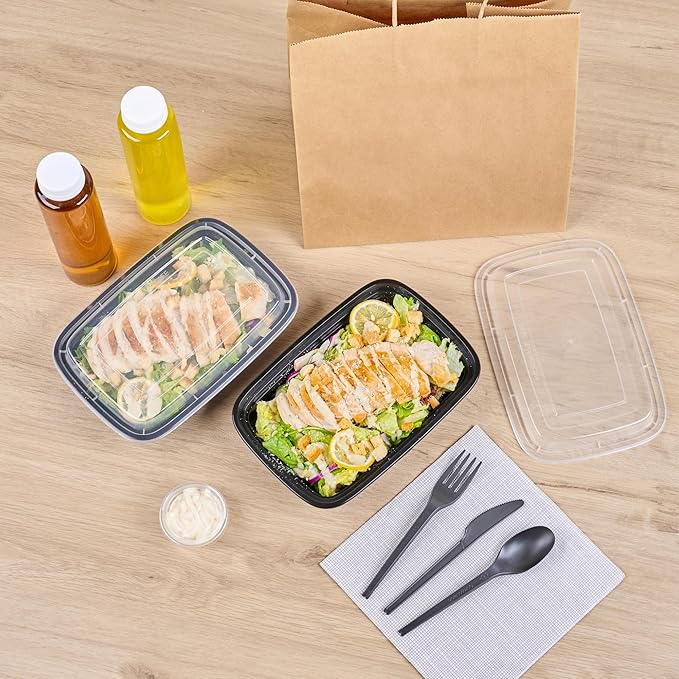 Restaurantware Asporto Microwavable To-Go Container - BPA Free PP Rectangular Take Out Food Container with Clear Plastic Lid - Catering & take out - 28 oz - Black - Plastic - Disposable - 100ct Box