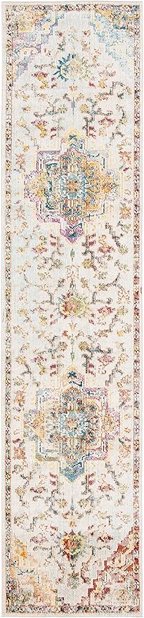 SAFAVIEH Crystal Collection Runner Rug - 2'2" x 7', Light Blue & Grey, Medallion Distressed Design, Non-Shedding & Easy Care, Ideal for High Traffic Areas in Living Room, Bedroom (CRS501M)