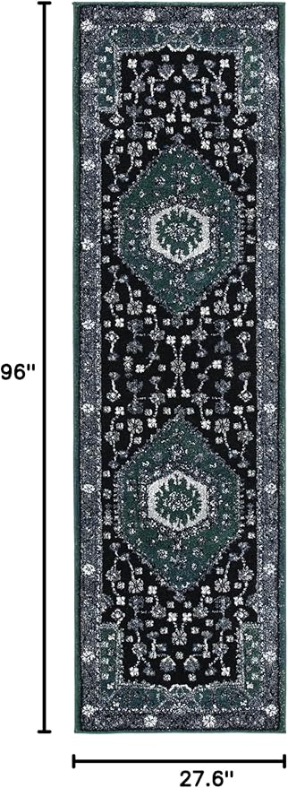 SAFAVIEH Vintage Hamadan Collection Runner Rug - 2'3" x 8', Green & Black, Traditional Oriental Design, Non-Shedding & Easy Care, Ideal for High Traffic Areas in Living Room, Bedroom (VTH204Y)