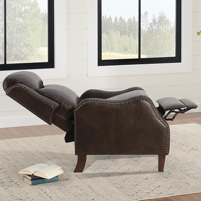 Leather Pushback Recliner Faux Armchair with Rivet Decoration Single Sofa Accent Chair for Living Room Bedroom