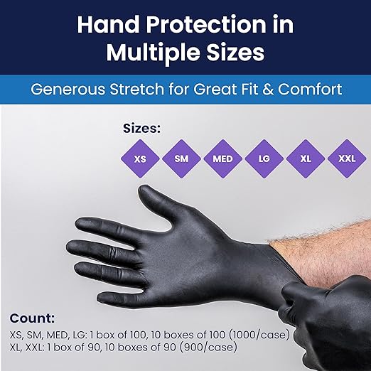 Adenna SHD936 Shadow 6 Mil Powder-Free Nitrile Exam Gloves, Medical Grade, Black, Large, Box of 100