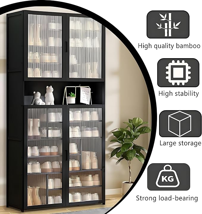 Tall Shoe Cabinet with Acrylic Doors, 11-Tier Large Capacity Bamboo Shoe Cabinet, 40-45 Pairs Freestanding Shoe Rack & Shoe Organizer for Closet Entrance, Hallway, Living Room, Bedroom