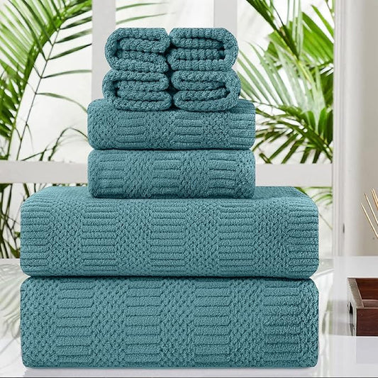 8 Piece Oversized Turquoise Bath Towel Set-2 Extra Large Bath Towel Sheets,2 Hand Towels,4 Washcloths-600GSM Soft Highly Absorbent Quick Dry Beach Chair Towels Woven Towels for Bathroom Hotel and Spa