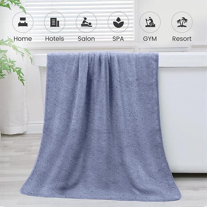 Bath Towels, Pack of 4, 30"x60", Large Microfiber Towel Set, Ultra Soft, Super Absorbent, Fast Drying, Perfect for Suana, Shower, Pool, Sport, Travel, Fitness, SPA,Yoga, Coral Fleece - Blue
