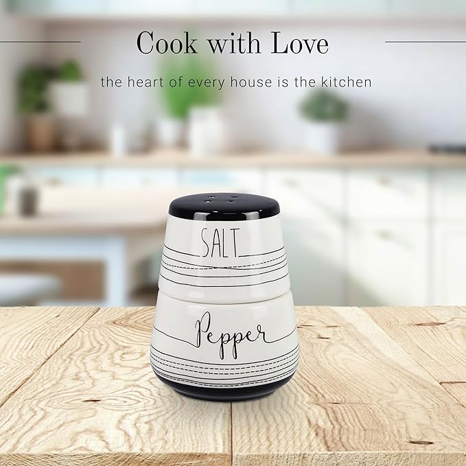 Young's Inc. Ceramic Salt and Pepper Shaker Set - Cute Kitchen Table Accessories and Decor - Stacking