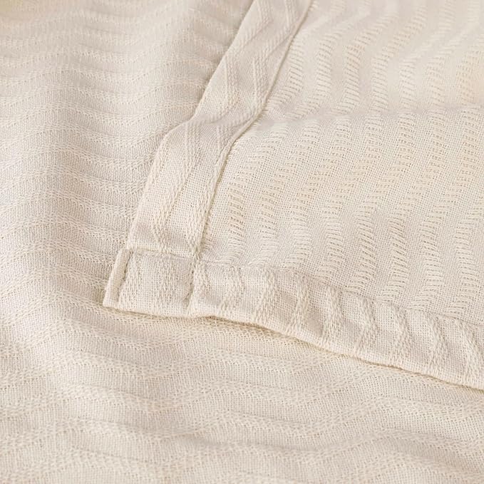 Superior JENA Cotton Blanket, for Picnic, Beach, Traveling or Camping, Bedroom Decor, Essentials, Cover for Bed, Couch, Lounging, Textured Jacquard, Modern Chevron Woven Blanket, Twin, Ivory