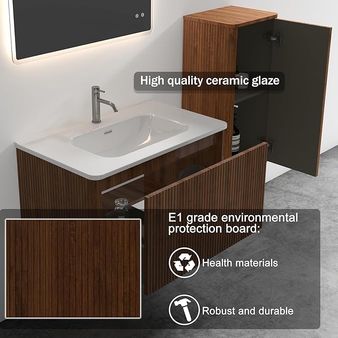 Bathroom Vanity with Sink,Large Storage Wall Mounted Floating Bathroom Vanity with Overflow for Modern Bathroom, One-Piece Sink Basin Minimalist Bathroom Sink Cabinet