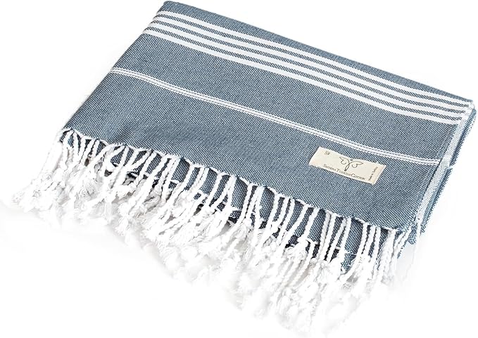 SMYRNA TURKISH COTTON Beach Blanket – Sand-Free Oversized Beach Throw 50x60 – Quick-Dry Lightweight Turkish Towel for Beach, Pool, Picnic & Outdoor Travel – Eco-Friendly Recycled Cotton, Navy