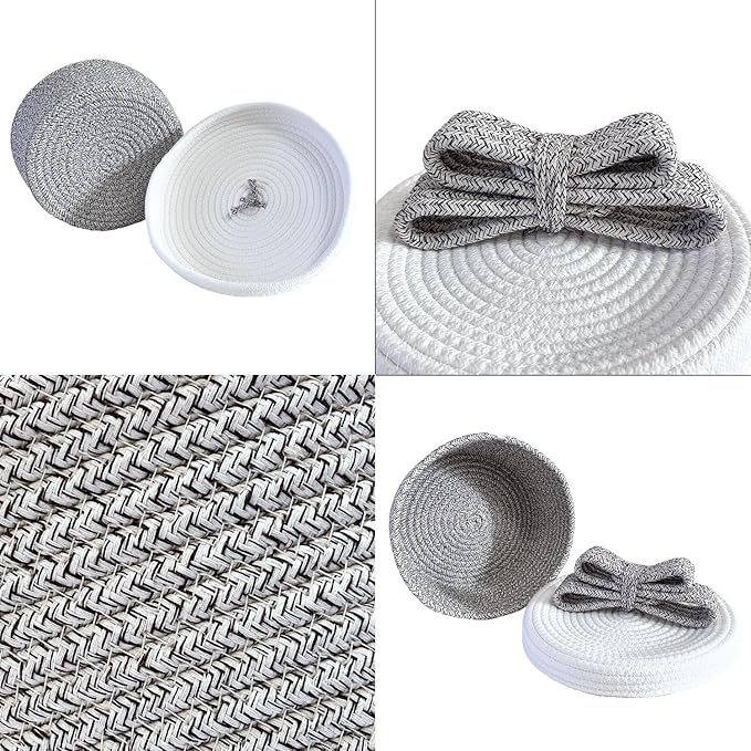 Small Decorative Baskets with Lids, Woven Rope Storage Basket with Lid for Home Decor; Small Boho Storage Basket, Bin and Box for Living Room, Bathroom, Bedroom or Shelf (grayish-brown)