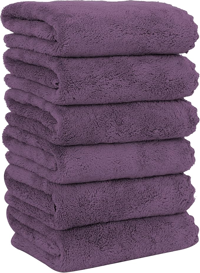 6 Pack Premium Hand Towels - Quick Drying - Microfiber Coral Velvet Highly Absorbent Towels - Multipurpose Use as Hotel, Bathroom, Shower, Spa, Hand Towel 16 x 28 inches (Plum)