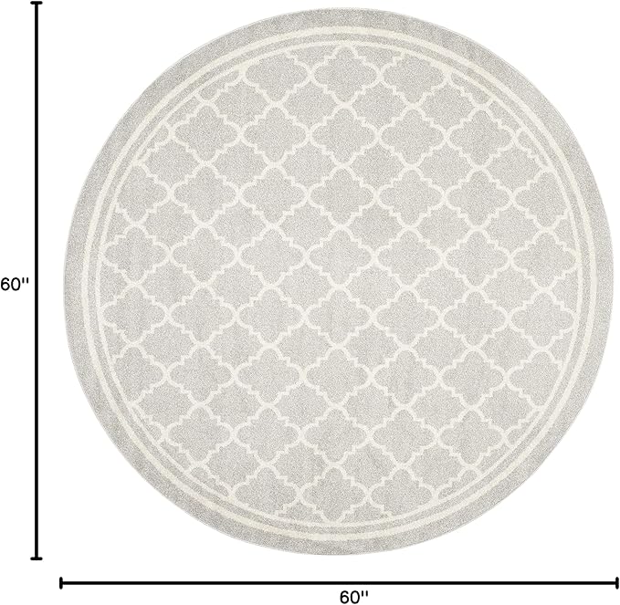 SAFAVIEH Amherst Collection 5' Round Light Grey/Beige AMT422B Moroccan Trellis Non-Shedding Dining Room Entryway Foyer Living Room Bedroom Area Rug