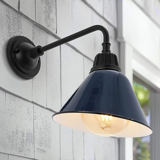 JONATHAN Y JYL7612C Croydon 9.63" 1-Light Farmhouse Industrial Indoor/Outdoor Iron LED Gooseneck Arm Outdoor Sconce Metal Bell Shade Vintage Cottage Rustic Porch Patio Yard Barn, Navy