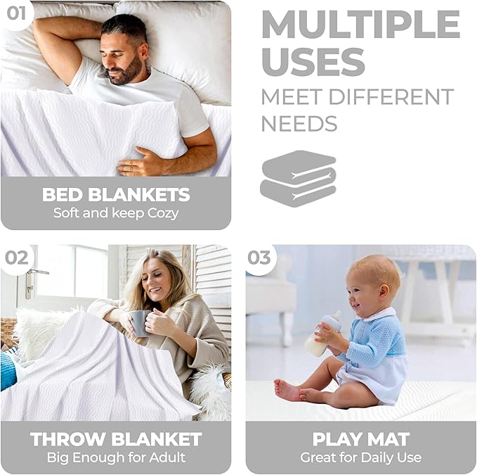 Superior JENA Cotton Blanket, for Picnic, Beach, Traveling or Camping, Bedroom Decor, Essentials, Cover for Bed, Couch, Lounging, Textured Jacquard, Modern Chevron Woven Blanket, Twin, White