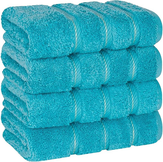 American Soft Linen Luxury Hand Towels for Bathroom, 600 GSM Heawy Weight 16x28 Size 100% Cotton Turkish 4 Piece Hand Face Towel Set, Aqua Blue Hand Towels