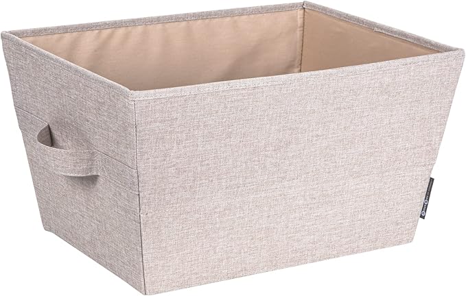 Bigso Tapered Storage Bin - Collapsible Fabric Storage Cubes for Organizing Shelves, Closets, and Rooms, with Handles - 13.4in x 17.7in x 9.8in - Large, Beige