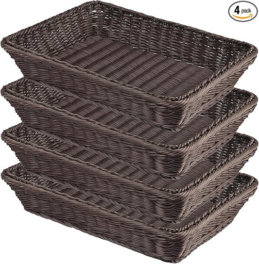 4 PCS 16x12 Inch Wicker Bread Basket, Woven Serving Basket, Tabletop Food Serving Basket for Restaurant, Bakery, Family Party, Hotel, Fruits, Vegetables and Snacks, Coffee