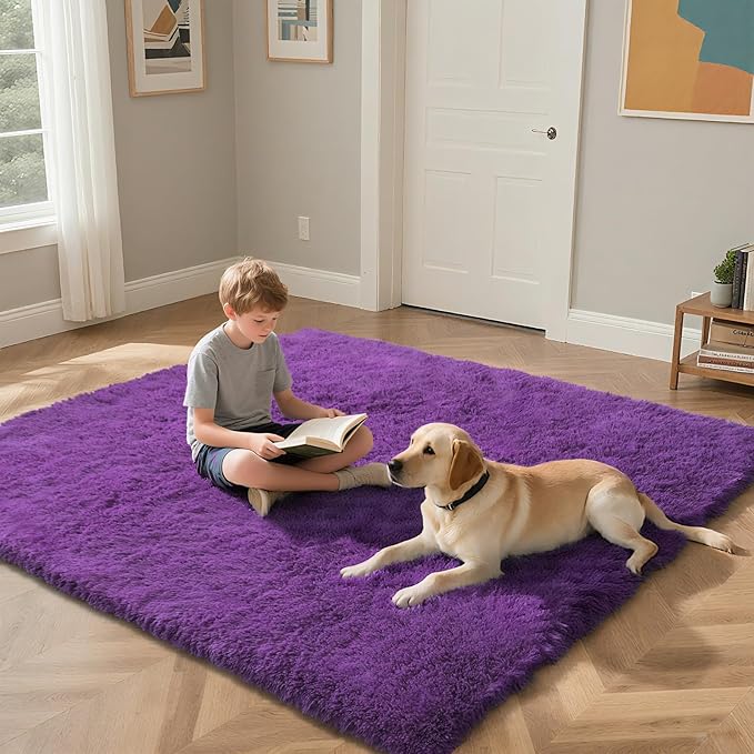 Purple Fluffy Rug Shaggy Area Rug, 2x4 Area Rugs for Girls Bedroom, Soft Cute Baby Play Mat, Indoor Floor Carpet for Teen, Nursery, Preppy Dorm, Plush Aesthetic Bedside Rug