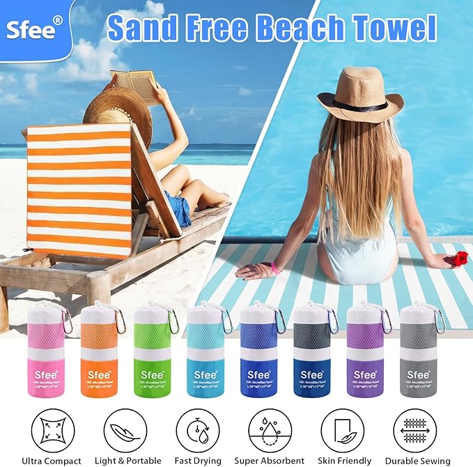2 in 1 Microfiber Beach Towel, Quick Dry Towel Camping Travel Towel Super Absorbent Compact Lightweight Sports Gym Towel Set for Beach, Gym, Hiking, Pool, Backpacking, Bath, Yoga
